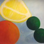 Moderne kunst foodart citrusfrugt, maleri malet af billedkunstner Lene Høffner, Galleri Lykkelig, Svendborg